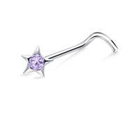 Purple Stone Star Silver Curved Nose Stud NSKB-603